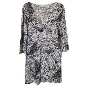J Valdi Cover Up Womens Black White Printed Lace Up Swimsuit Tunic S/Med